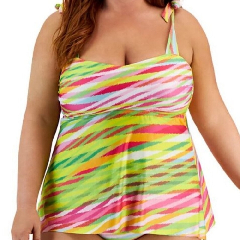 Becca Etc | Plus Size Awaken Printed Tie-Strap Tankini Swim Top Size 0X(14-16)